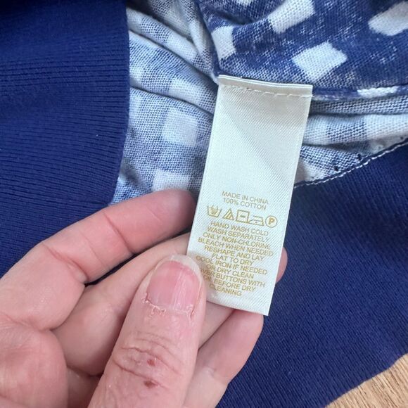 Kate Spade Fall Cardigan S Blue White Diamond Knit 100% Cotton Sweater - Picture 5 of 6